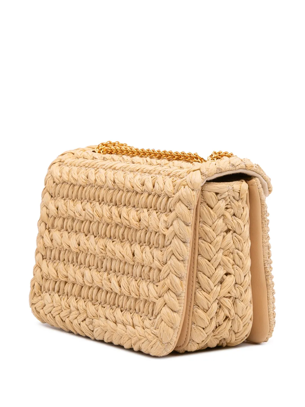 Pre-owned Valentino Garavani 2018-2025 Small Raffia One Stud Crossbody Bag In Brown