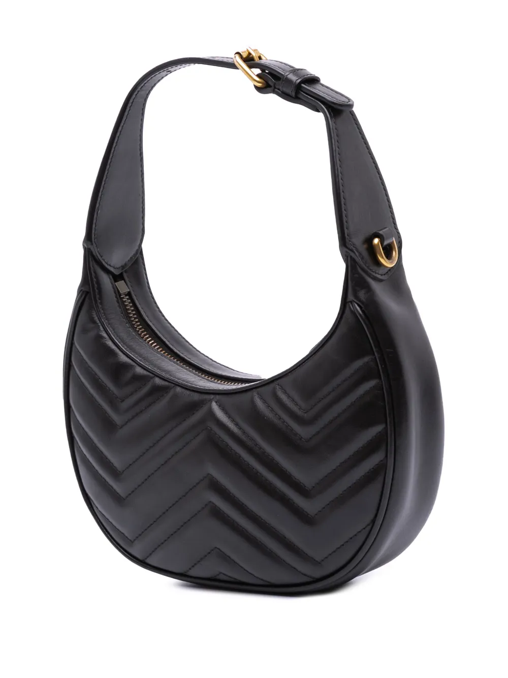 Pre-owned Gucci 2016-2025 Mini Gg Marmont Half Moon Bag Satchel In Black