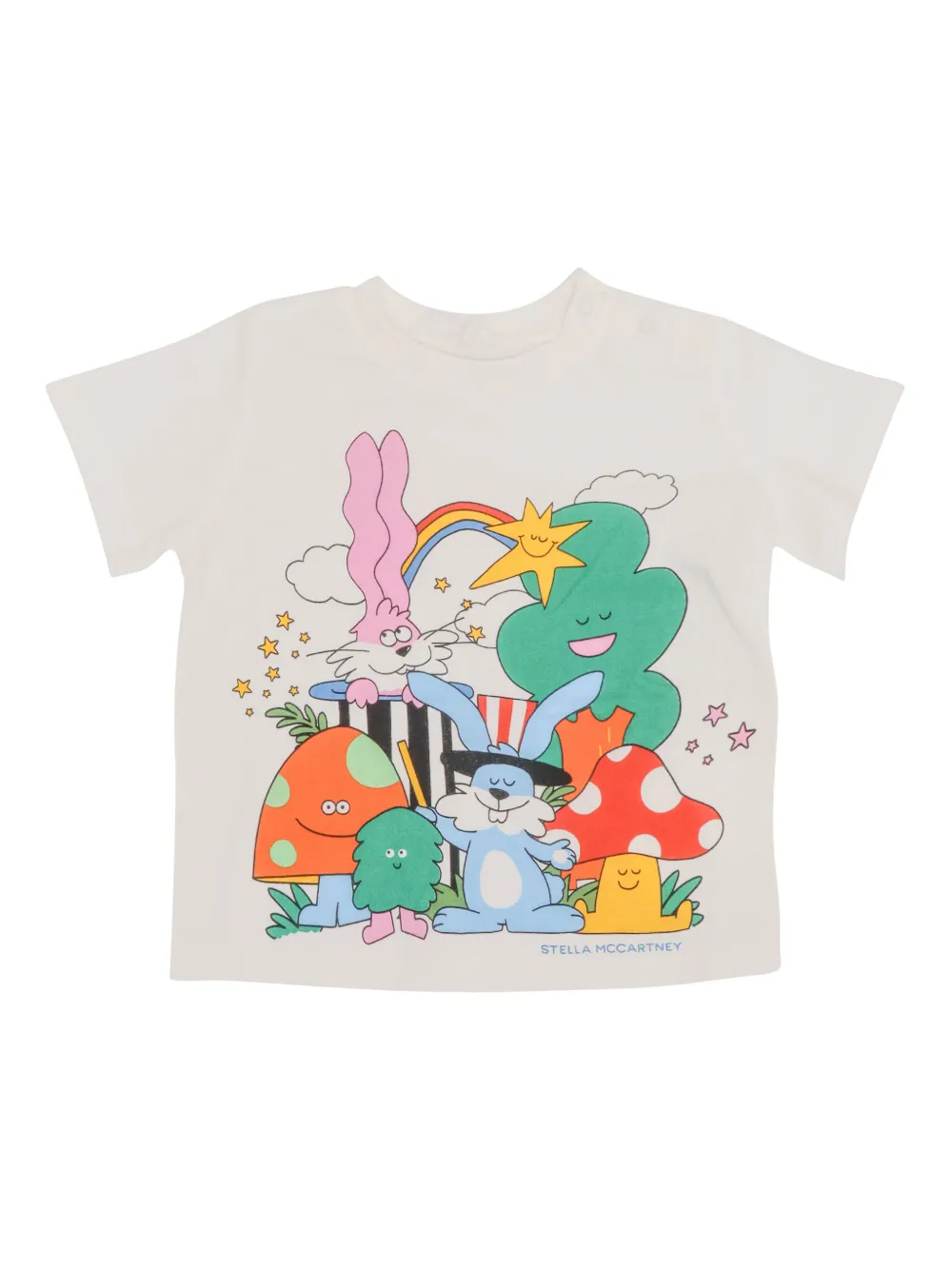 Stella McCartney Kids T-shirt met konijnen- en paddestoelprint Beige