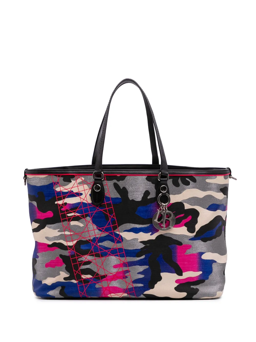 Pre-owned Dior 2011 Anselm Reyle Large Canvas Camoflage Tote Satchel In Gray
