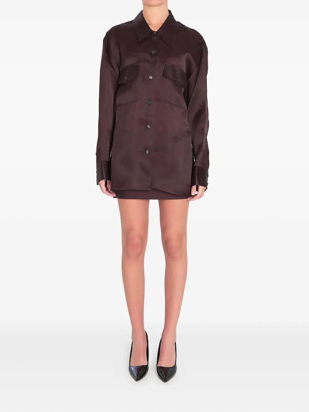 KHAITE Matteo blouse met klepzak en knopen Bruin