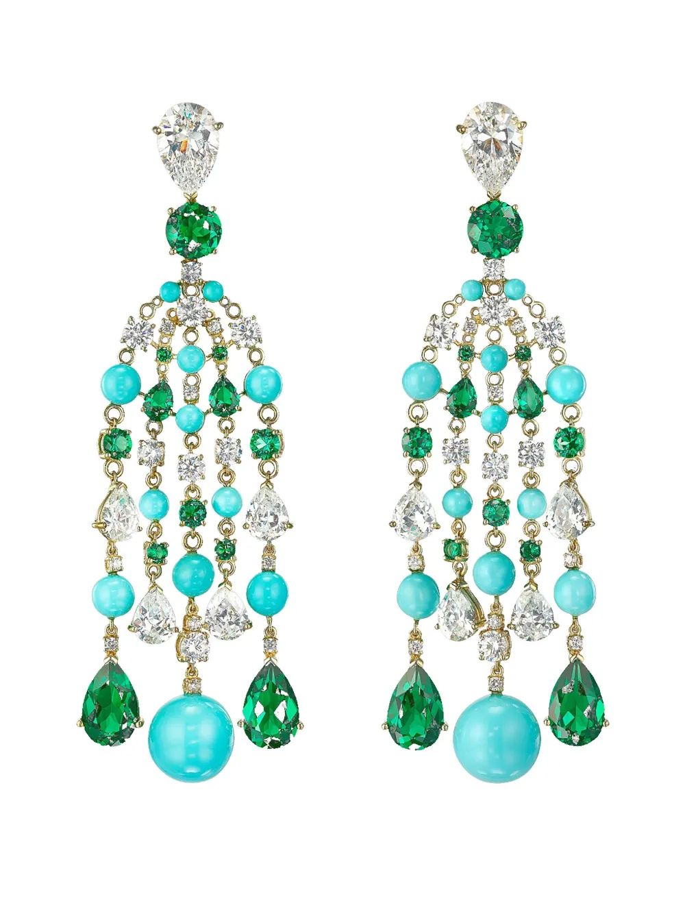 Anabela Chan Raindrop Turquoise And Emerald Earrings In Multi