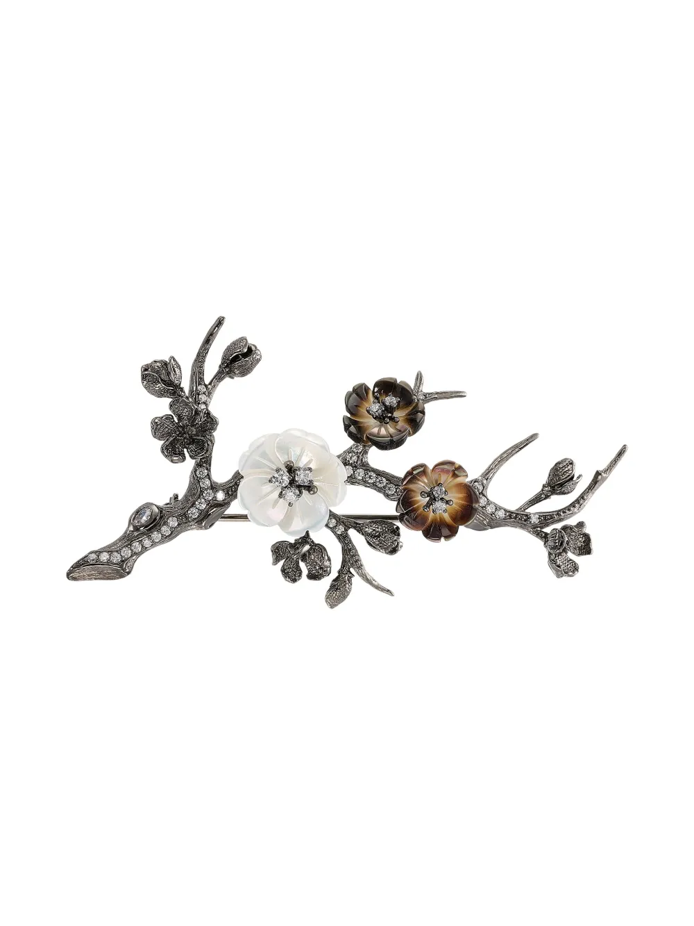 Anabela Chan broche Sakura Blossom con diamantes | negro | Image 1