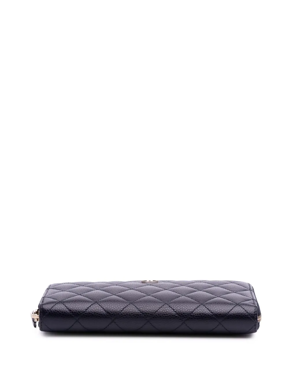 Pre-owned Chanel 2015-2016 Cc Quilted Caviar Zip Around Wallet Long Wallets In Blue