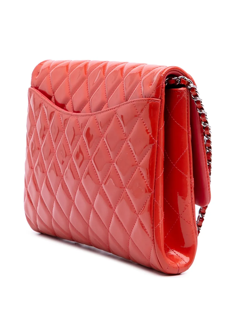 Pre-owned Chanel 2011 Cc Quilted Patent Clutch With Chain Shoulder Bag In Red