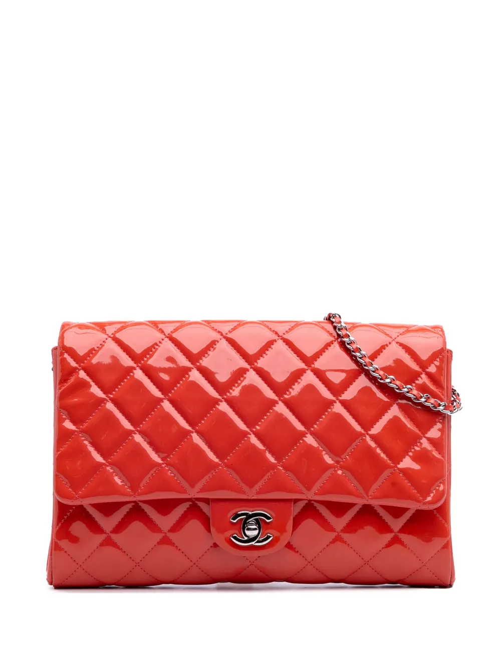 Pre-owned Chanel 2011 Cc Quilted Patent Clutch With Chain Shoulder Bag In Red