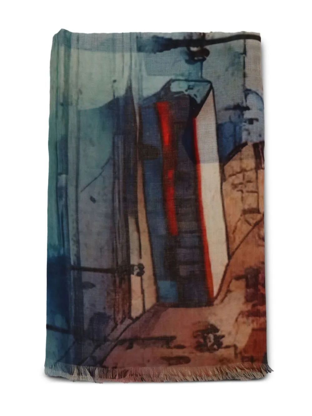 Perla abstract-print fringed scarf