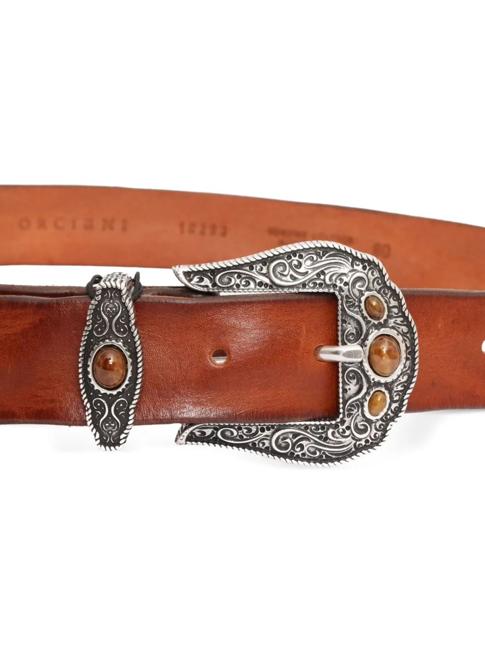 Orciani engraved-buckle leather belt - Bruin