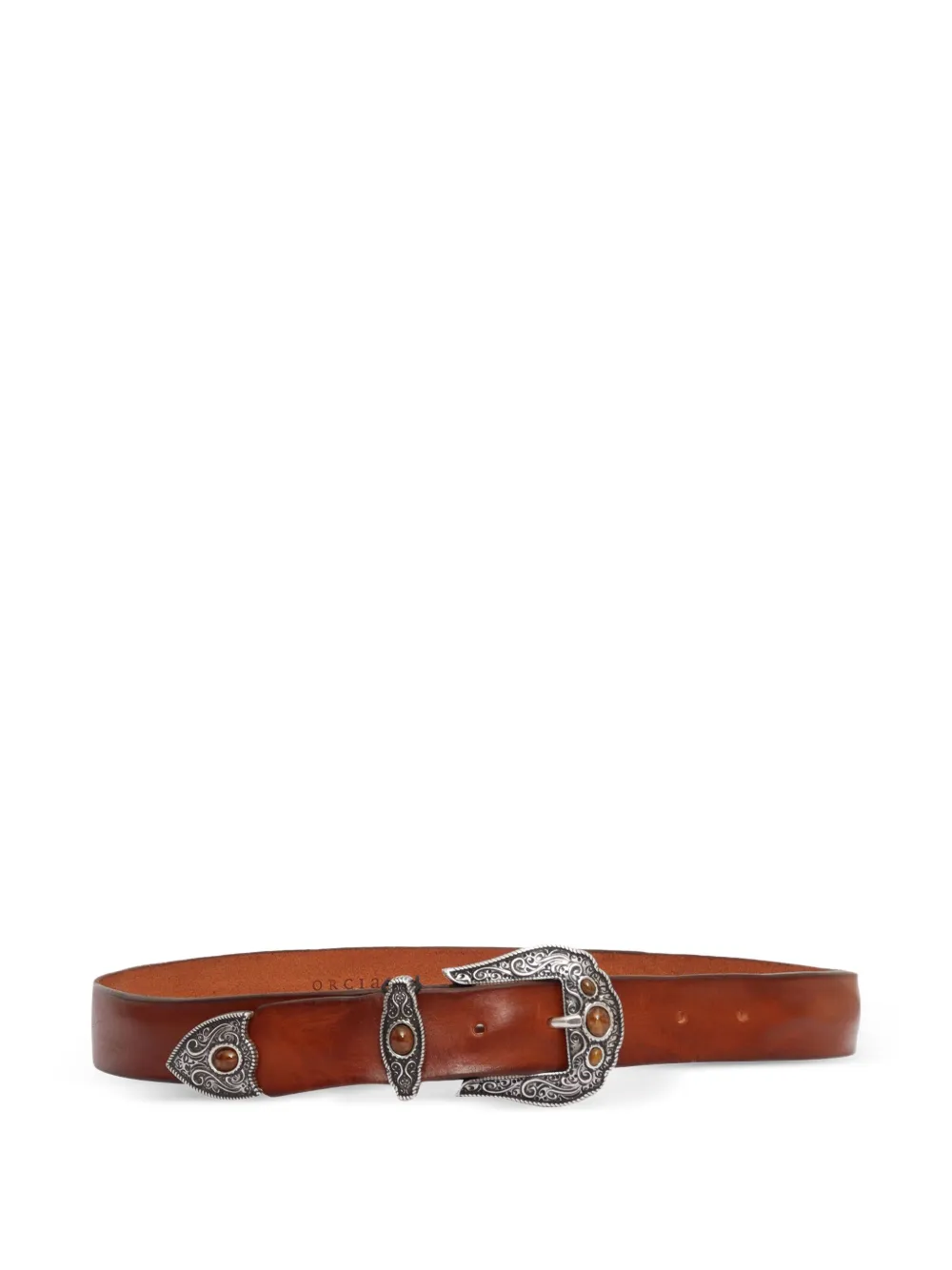 engraved-buckle leather belt