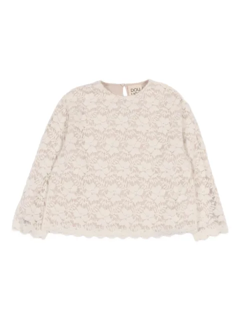 Douuod Kids lace-trimmed long-sleeve blouse