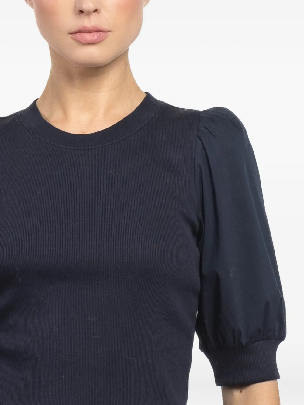 Coralee Puff-Sleeve Ribbed Top