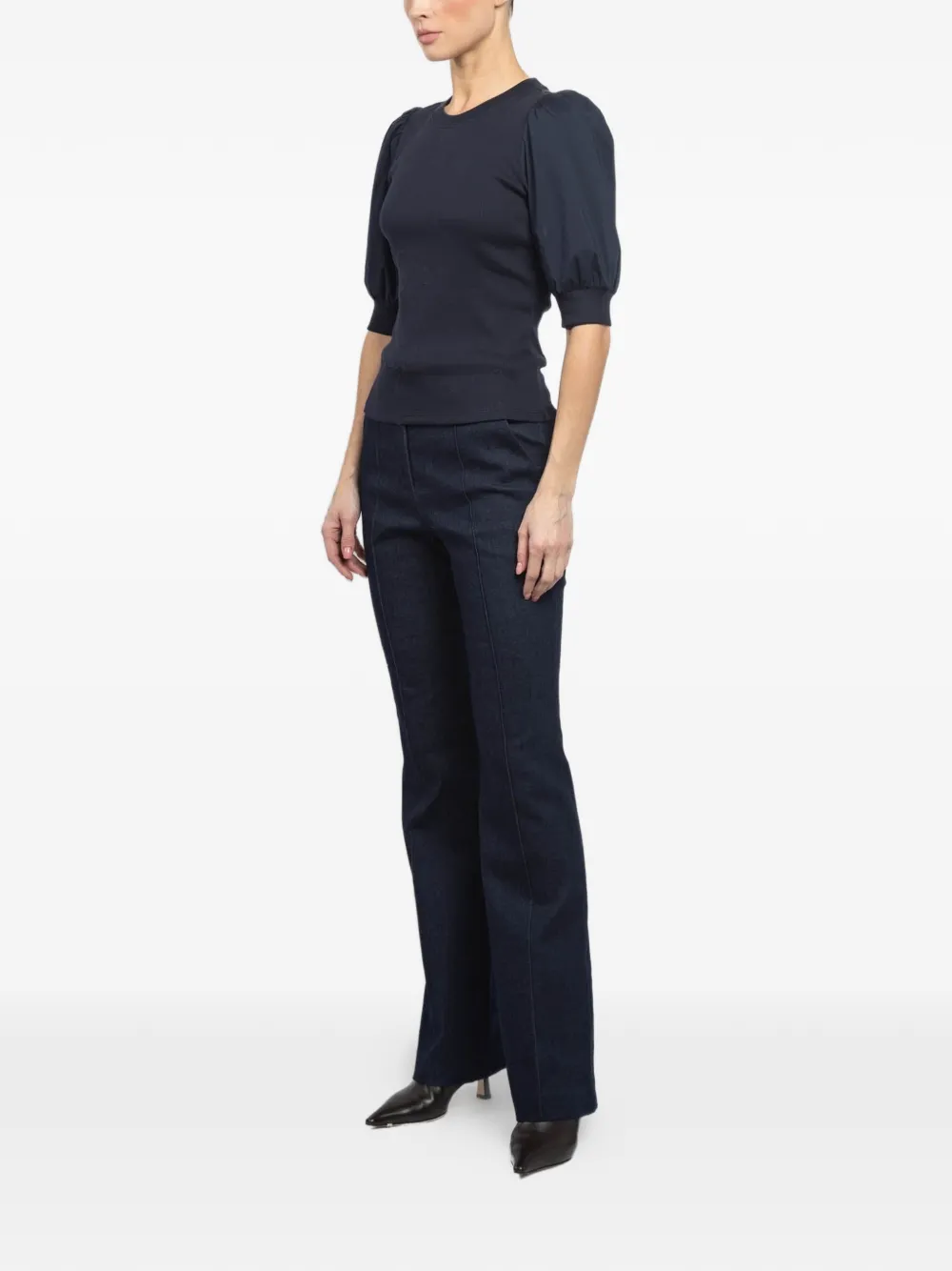 Coralee Puff-Sleeve Ribbed Top