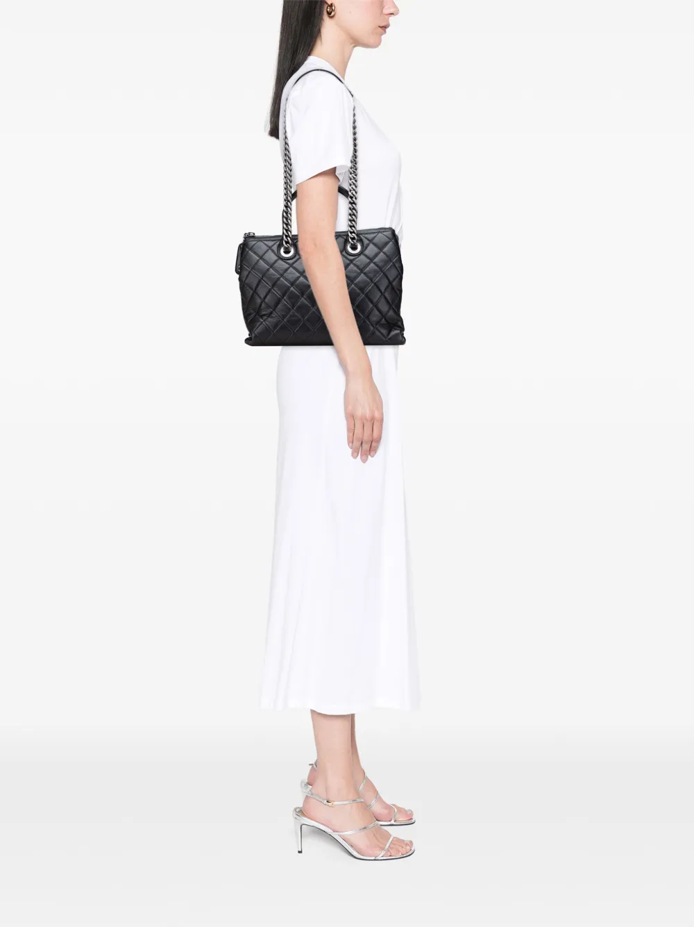 Pre-owned Chanel 2014-2015 Medium Quilted Calfskin Boy Chained Tote Satchel In Black