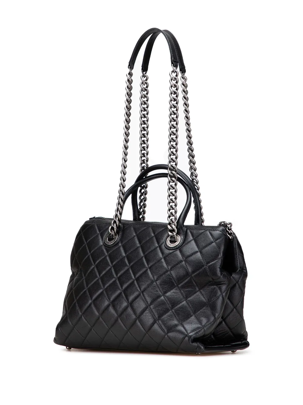 Pre-owned Chanel 2014-2015 Medium Quilted Calfskin Boy Chained Tote Satchel In Black