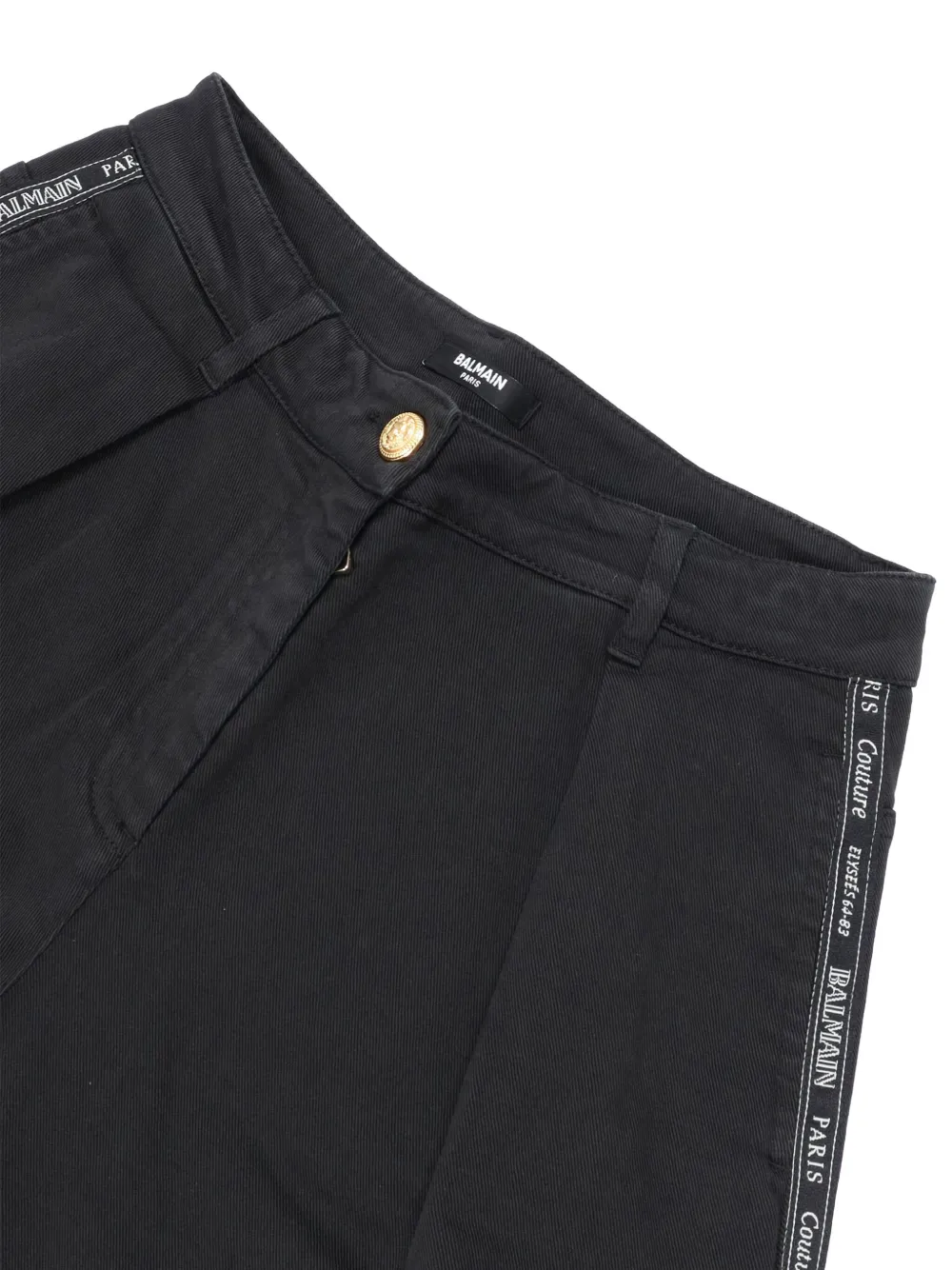 Balmain Pleated Logo-tape Trousers In Black