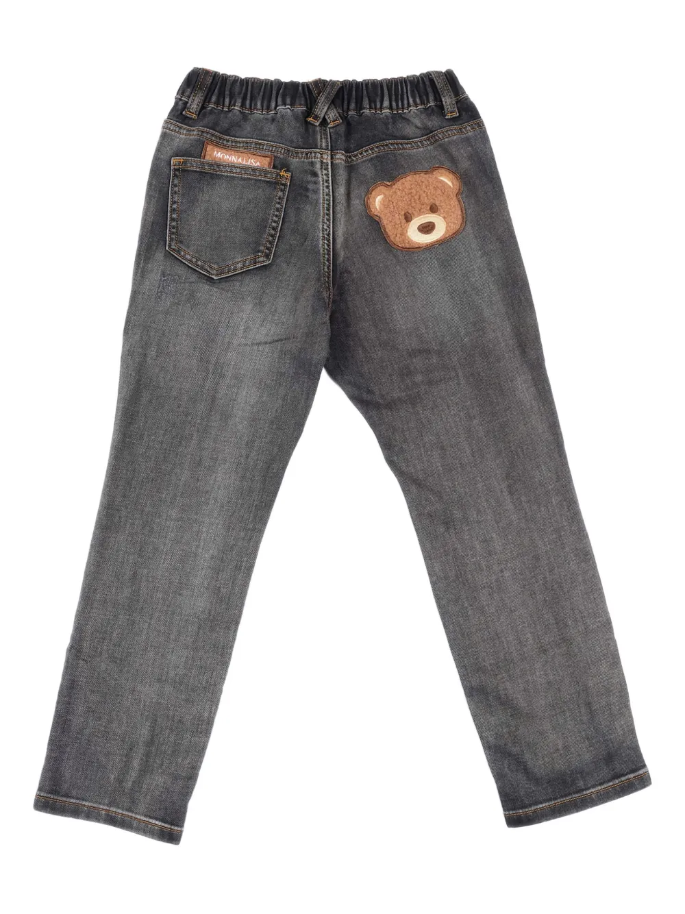 Monnalisa Jeans met teddybeerpatch en vijf zakken Grijs