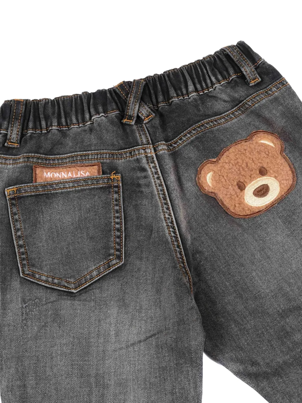 Monnalisa Jeans met teddybeerpatch en vijf zakken Grijs