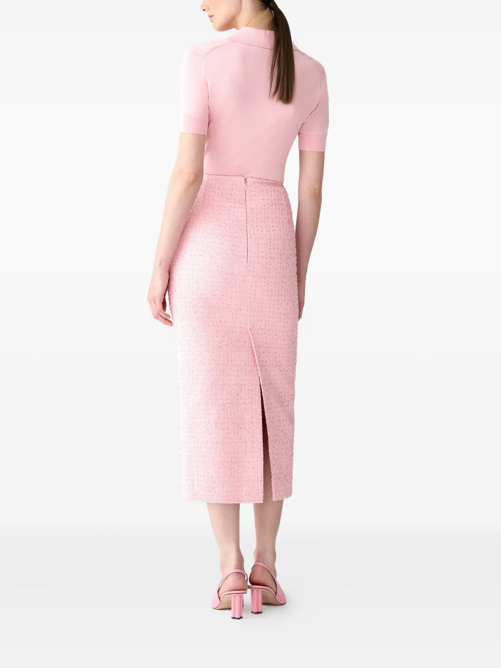 Carolina Herrera Tweed Pencil Midi Skirt In Pink