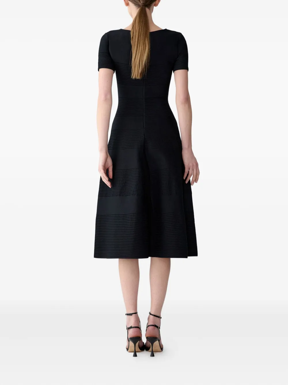 Carolina Herrera Crystal Bow V-neck Flare Dress In Black