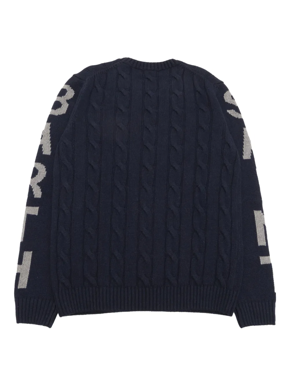 MC2 Saint Barth Kids Bergen Junior kabelgebreide trui met letterprint Blauw