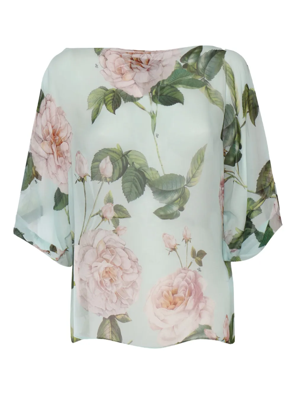 rose-print batwing-sleeved top