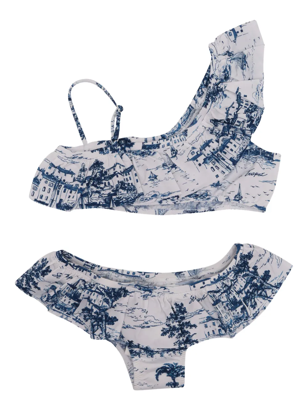 MC2 Saint Barth Kids Asymmetrische bikini met ruches Blauw