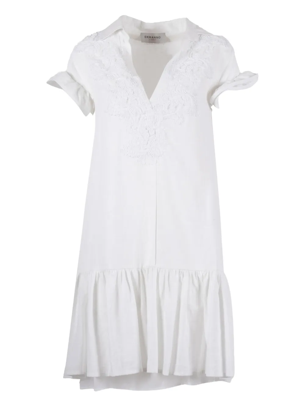 Ermanno Scervino lace-embellished ruffled dress Wit
