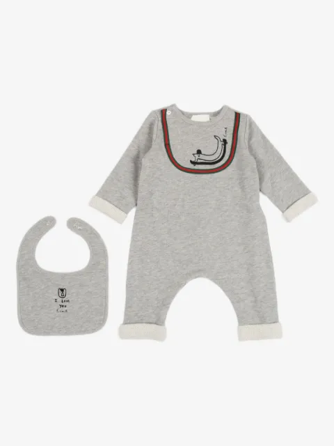 Gucci Kids felted-cotton dog-motif romper set
