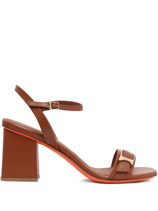 Santoni Block-heel Buckle-detail Sandals in Brown