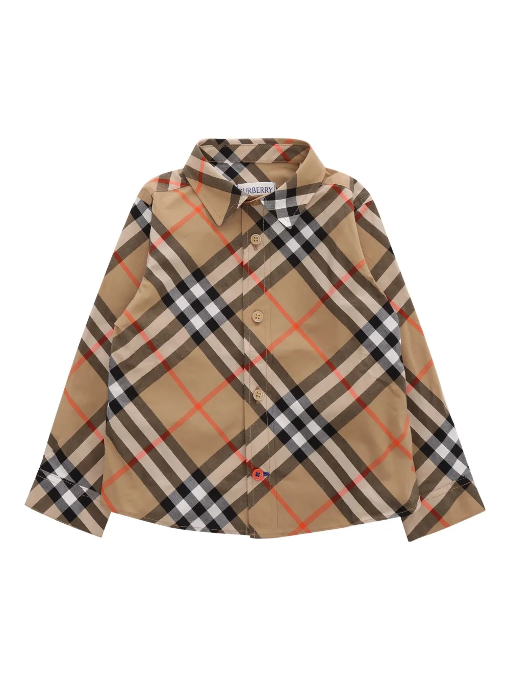 Burberry Kids Owen geruit katoenen shirt Beige