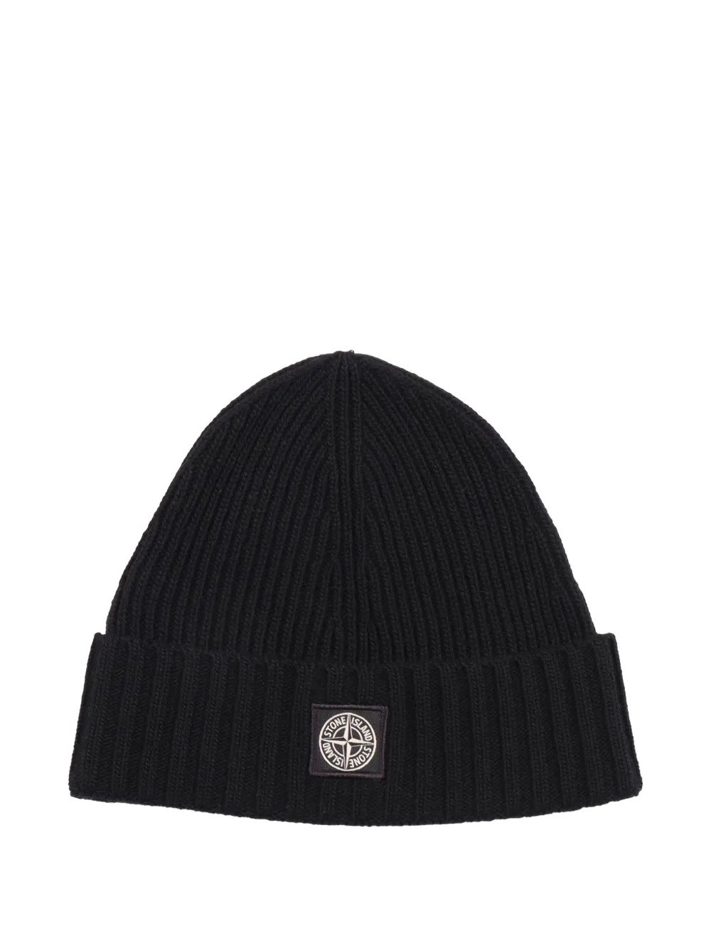 Stone Island Logo-patch Knitted Beanie In Black