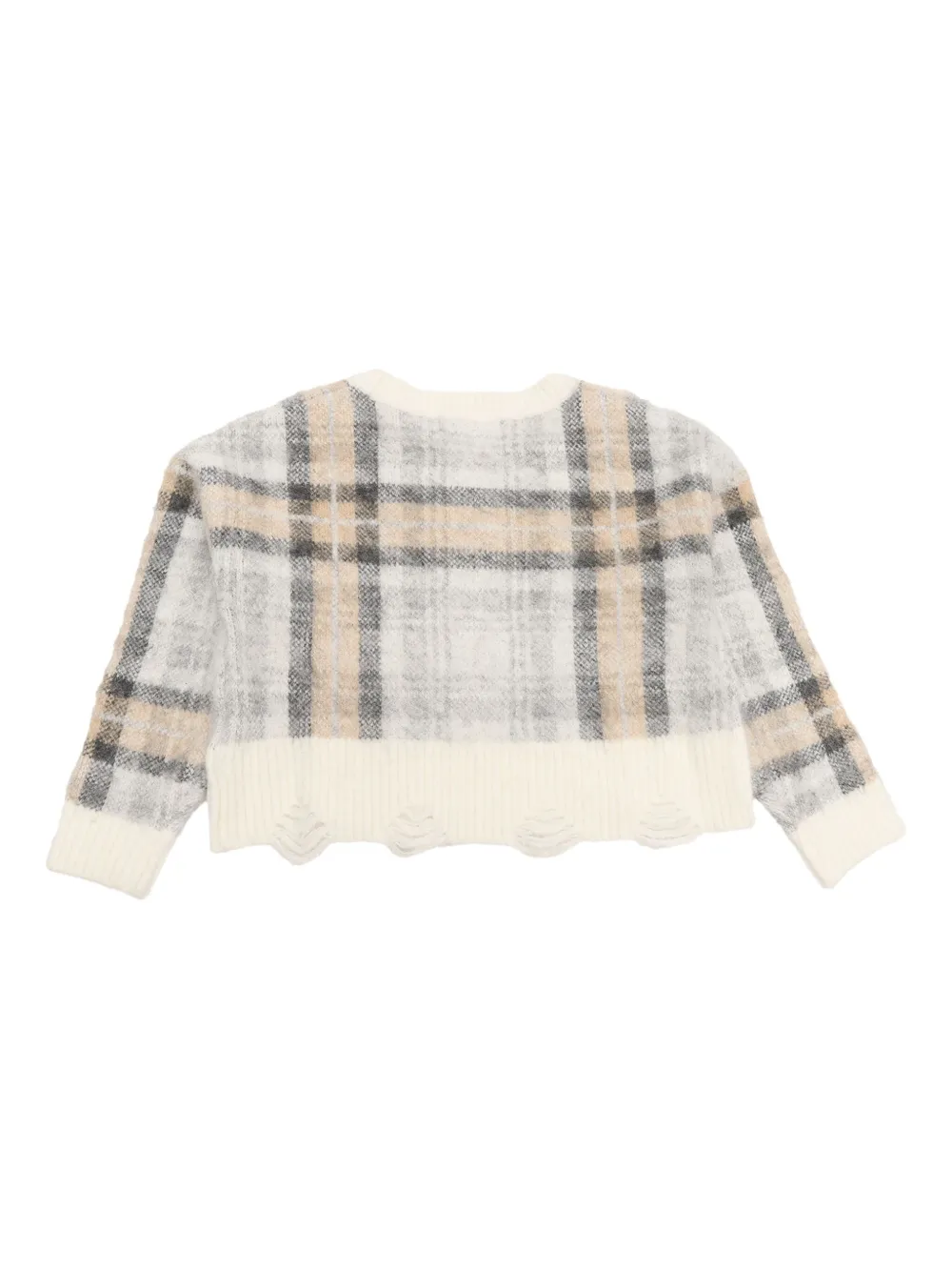 Monnalisa Trui met gerafelde afwerking en tartan-ruit Beige