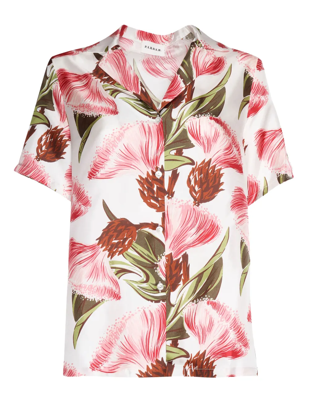 P.A.R.O.S.H. Zijden overhemd met bloemenprint Wit