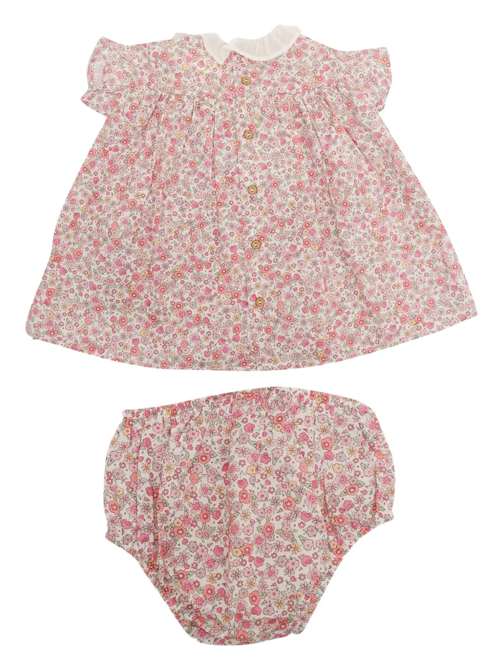 TEDDY & MINOU Jurk met bloe print en ruchekraag Roze