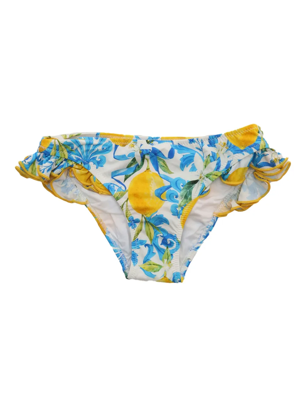 Mc2 Saint Barth Lemon-print Ruffled Bikini Bottoms In Multi