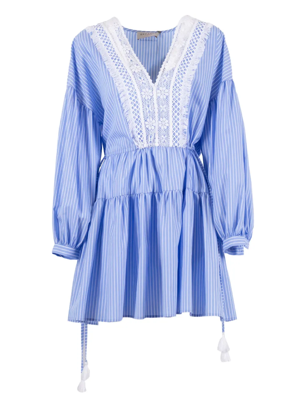 Ermanno Scervino striped lace-insert mini dress Blauw