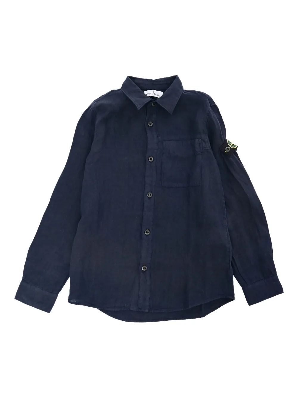 Stone Island Junior Linnen shirt met opgestikte zak Blauw