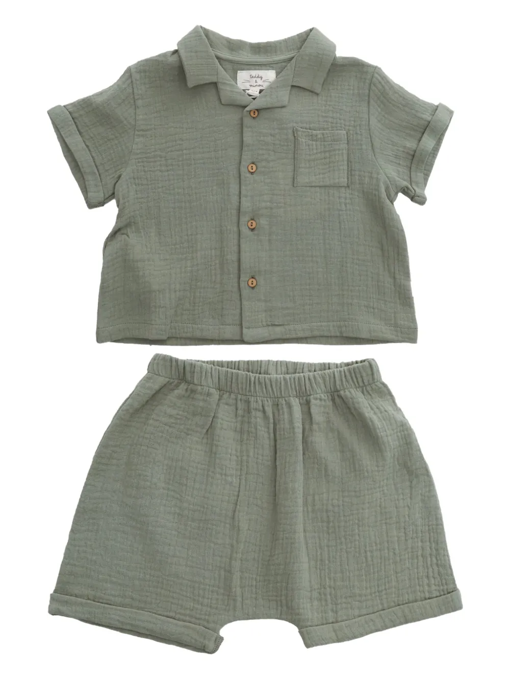 TEDDY & MINOU Katoenen shirt met kraag en shorts Groen