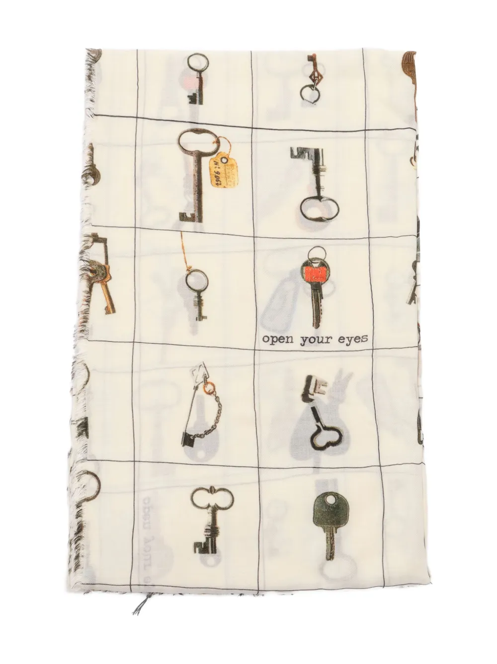 key-print fringed scarf