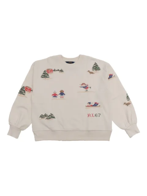 POLO RALPH LAUREN KIDS embroidered winter-scene sweatshirt