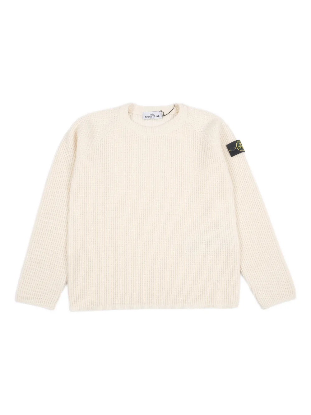 Stone Island Junior Ribgebreide trui met Compass-logopatch Beige
