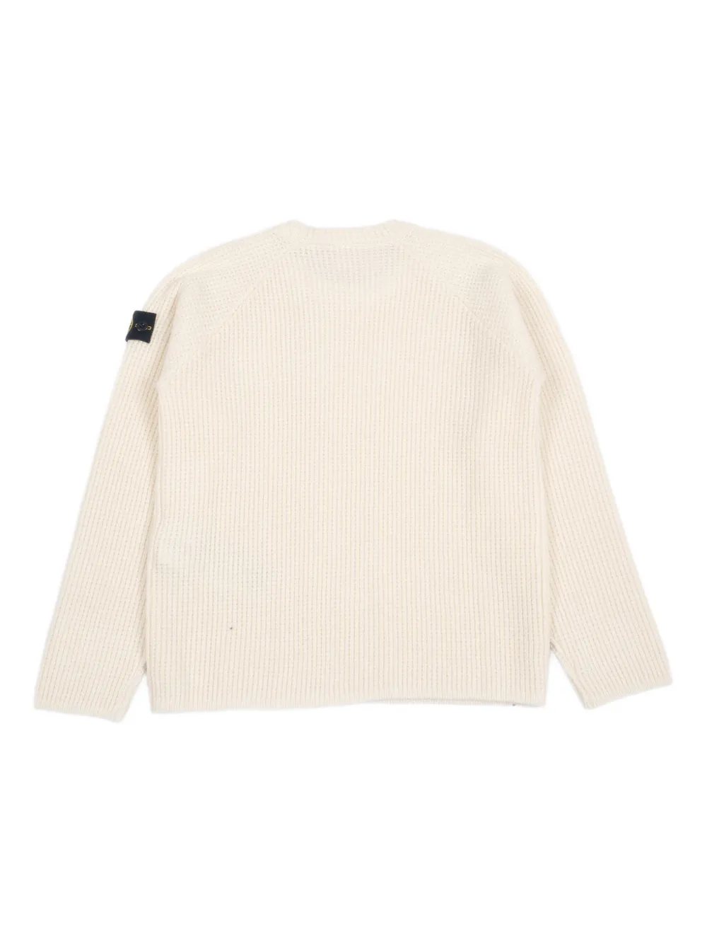 Stone Island Junior Ribgebreide trui met Compass-logopatch Beige