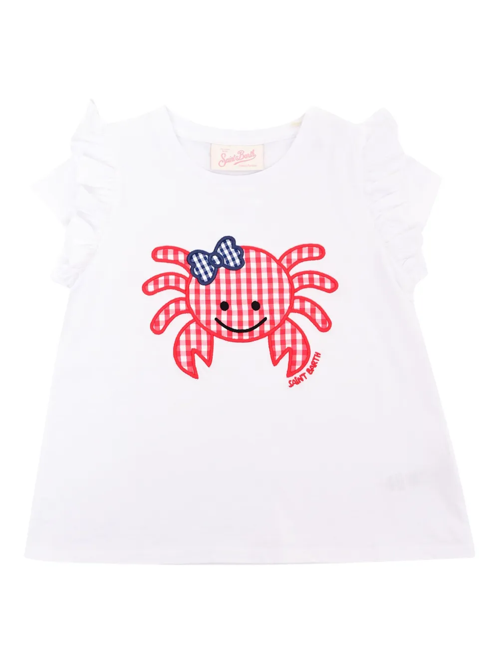 MC2 Saint Barth Kids T-shirt met ruchemouwen en krabpatch Beige