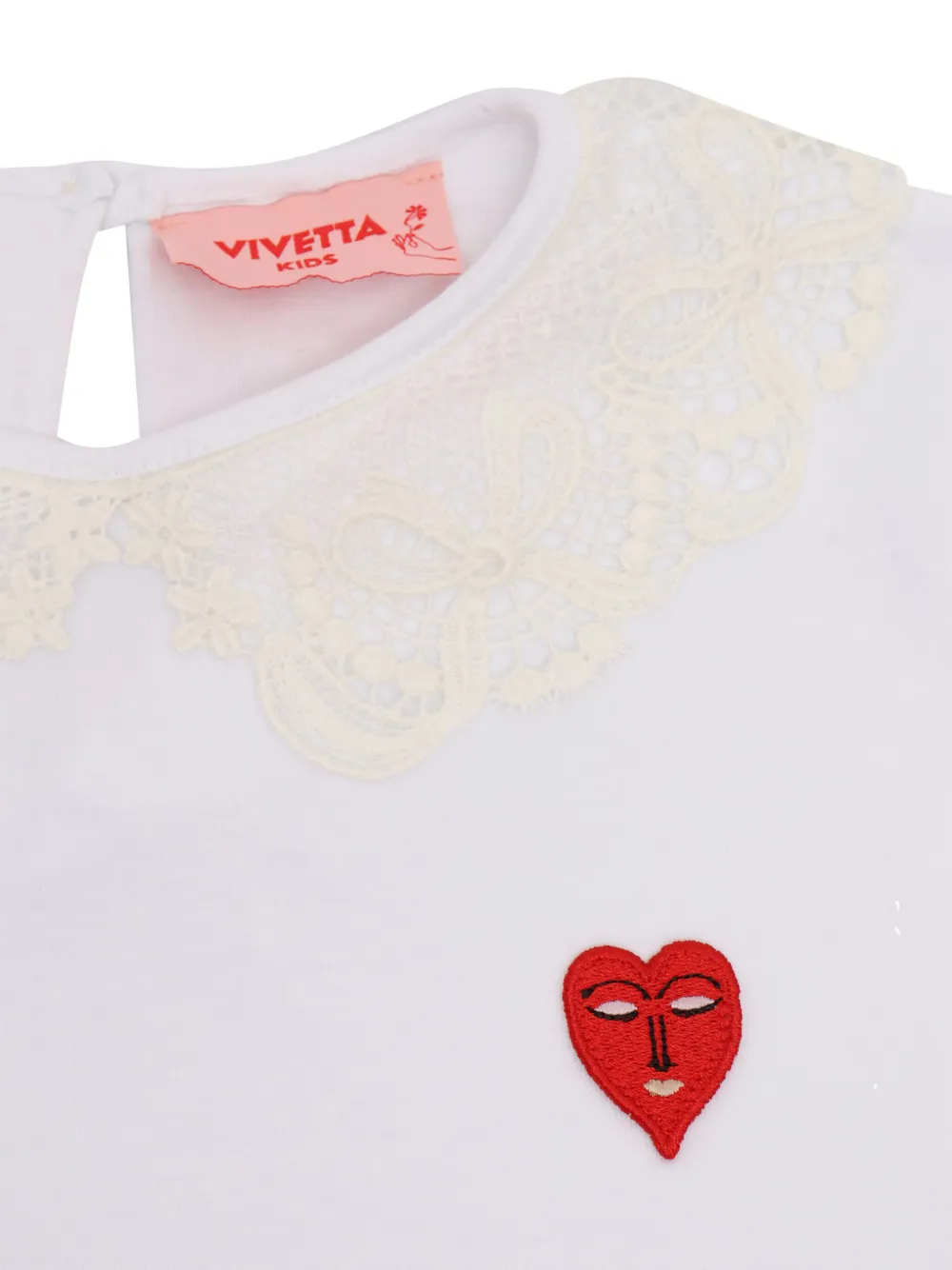 Vivetta Kids T-shirt met kanten kraag en hartapplicatie Wit