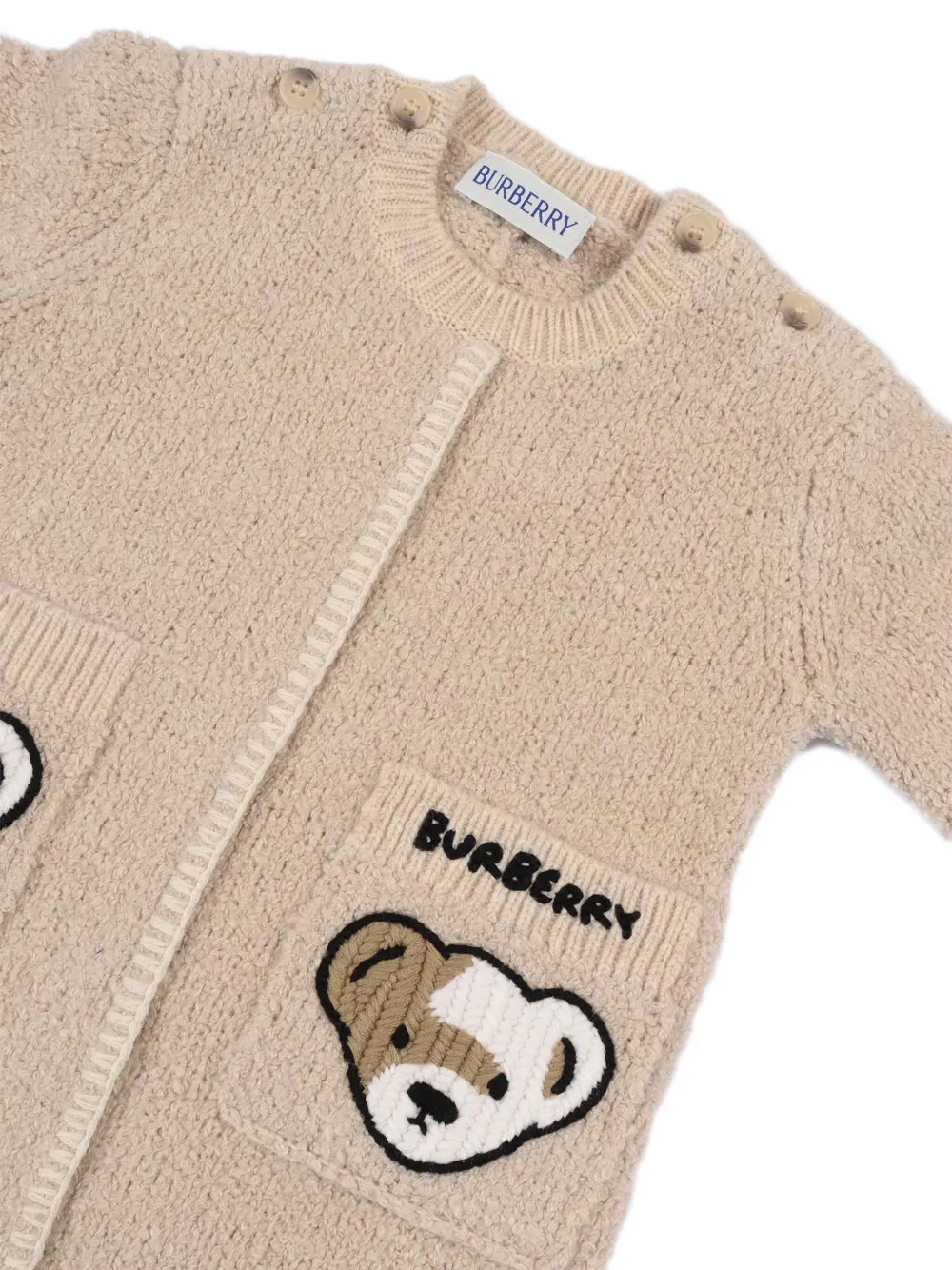 Burberry Kids Thomas Bear gebreide romper met zak Beige