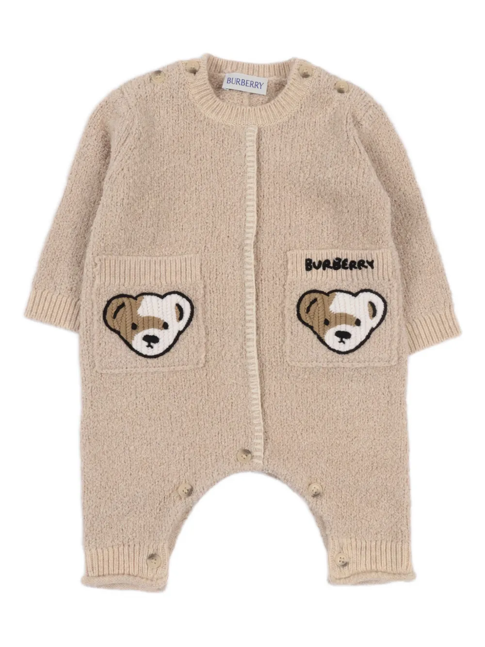 Burberry Kids Thomas Bear gebreide romper met zak Beige