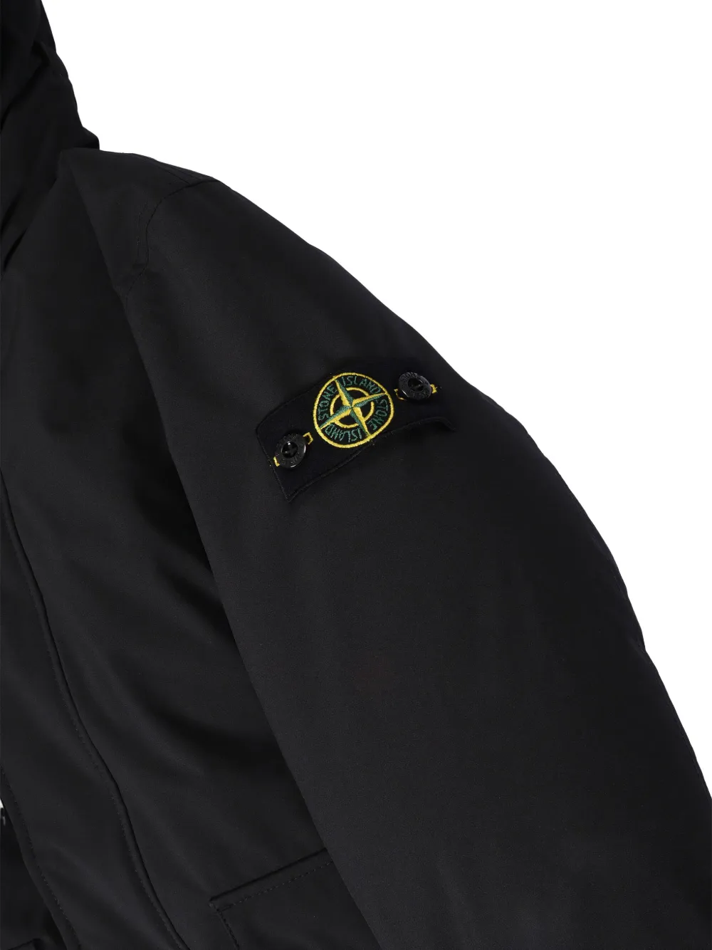 Stone Island Junior Jas met capuchon en klepzak Zwart