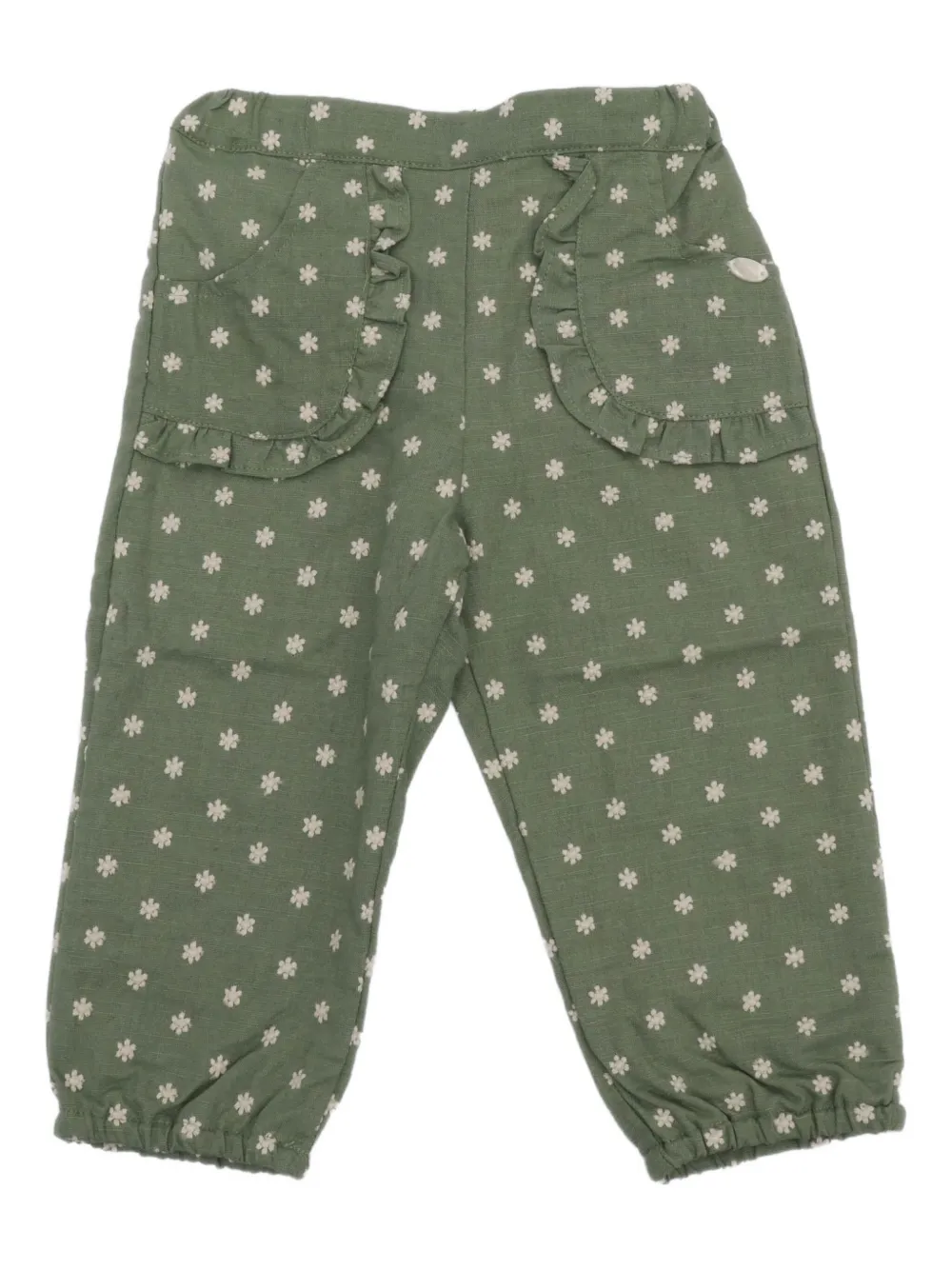 Tartine Et Chocolat Pantaloni a fiori con dettaglio arricciato - Verde