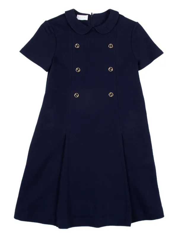 グッチ　ワンピース　キッズ　GGロゴ Gucci Kids ロゴボタン ワンピース | ブルー | FARFETCH JP