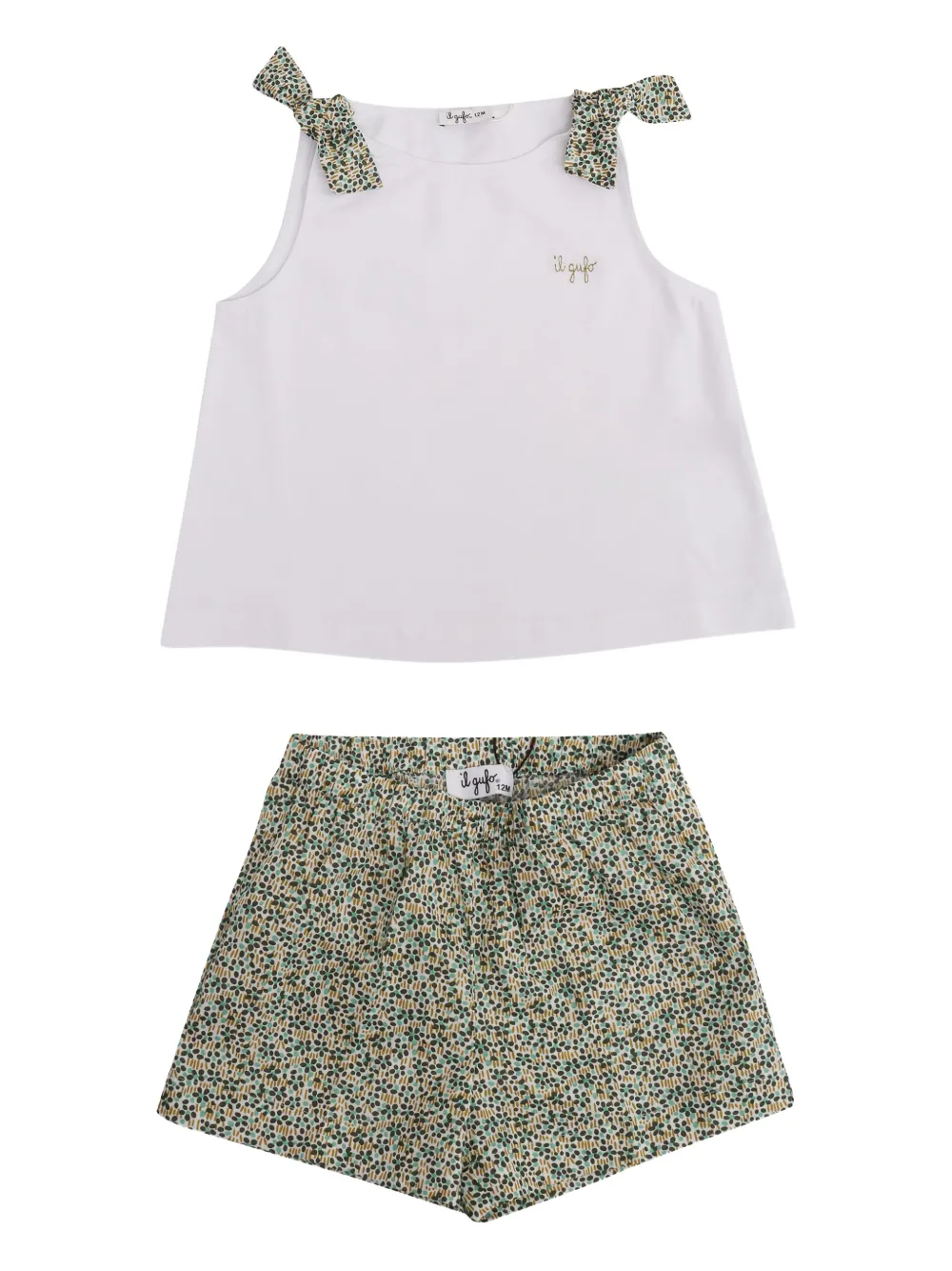 Il Gufo Top en shorts met bloe print en strikdetail Groen